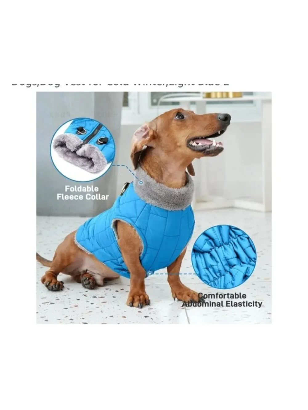 JoyDaog Med Waterproof Fleece Dog Jacket Built-In Harness Light Blue Durable